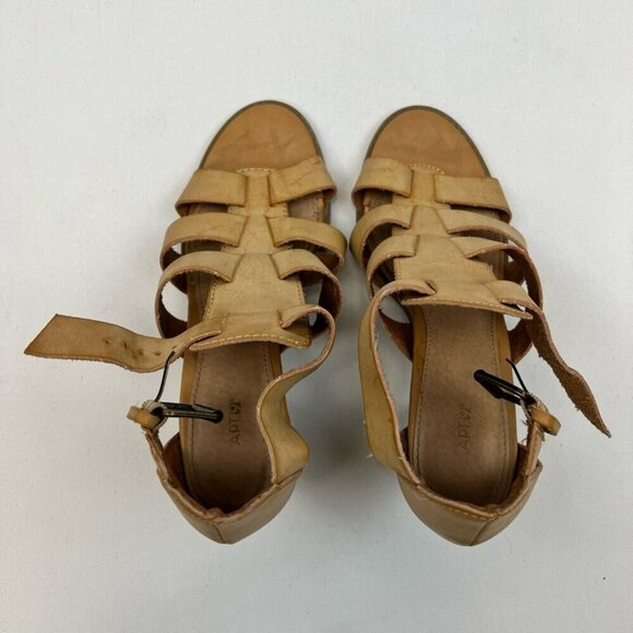 Apt. 9 Womens Strappy Sandals Tan Open Toe High Heel Stacked Buckle 8.5 M - Picture 5 of 9